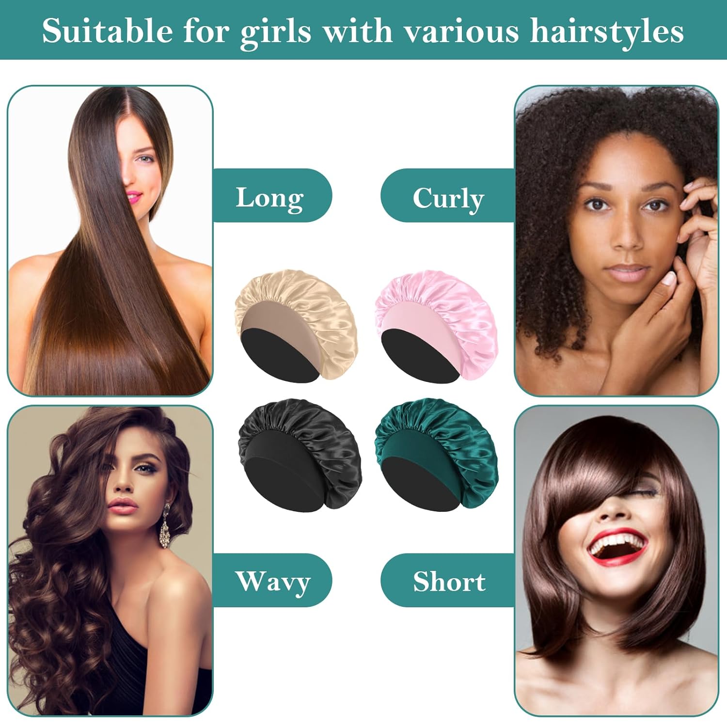 4Pcs Silk Hair Bonnets for Sleeping