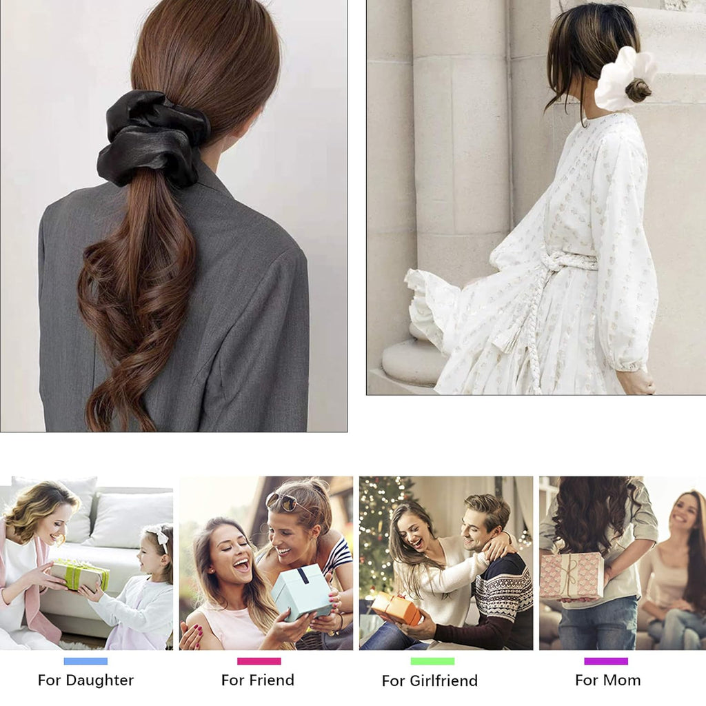 Scrunchies Hair Ties for Women – Oversized Silk Satin Scrunchies